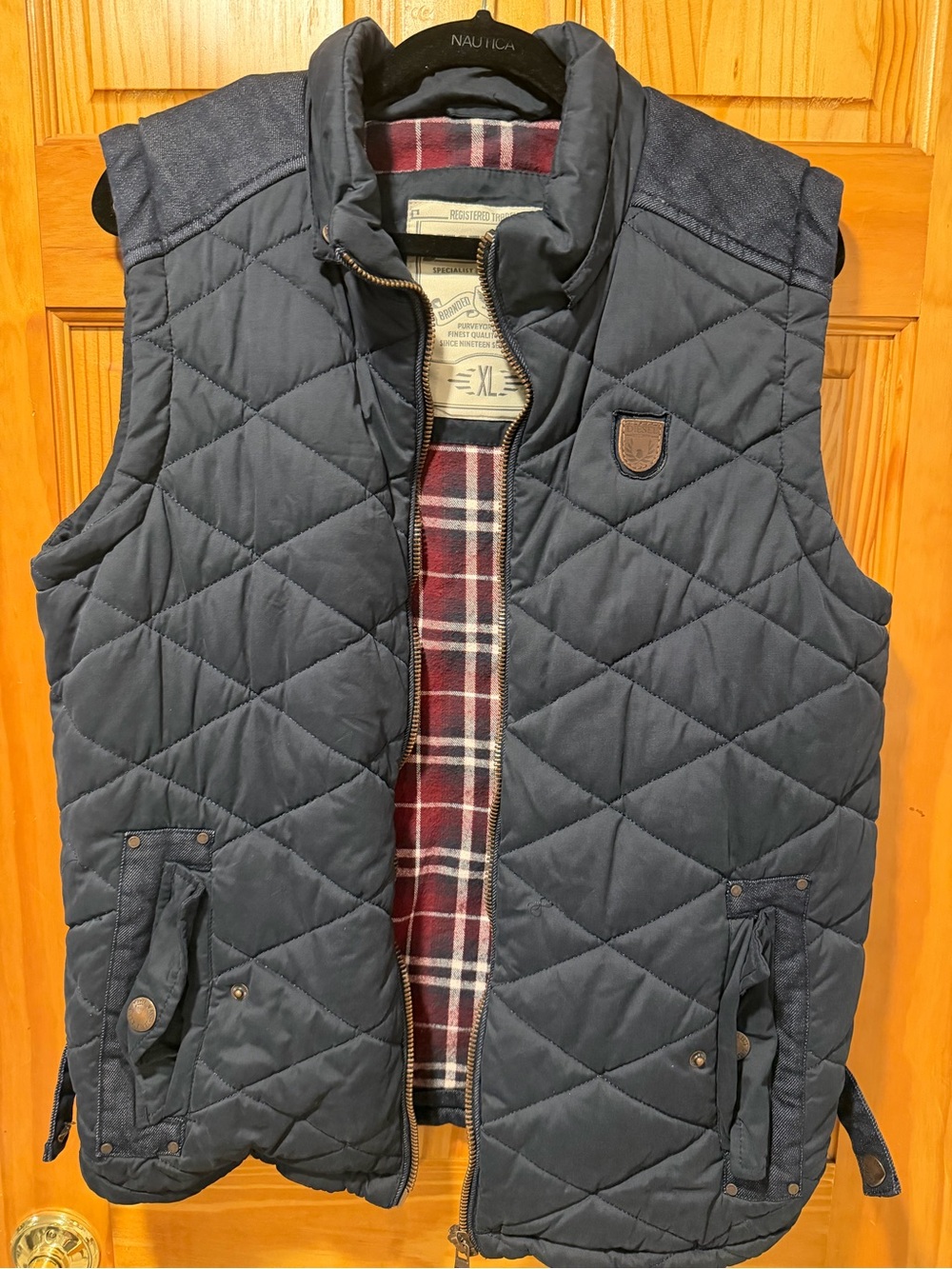 Diesel Navy Quilted Vest with Plaid Lining